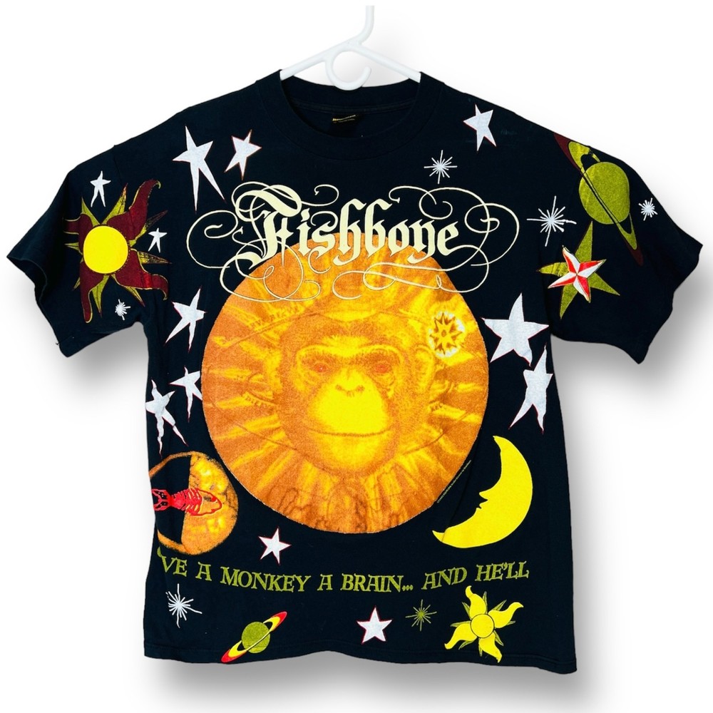 Vintage Fishbone AOP Monkey Brain All Over Print Tee Shirt Rare Size XLarge